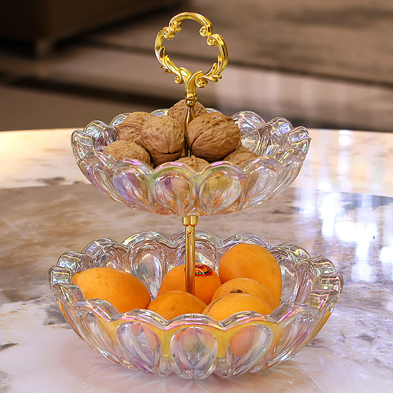 欧式双层乾果点心水果盘轻奢玻璃家用桌面茶几吧台零食糖果盘,家居饰品,果盘/果篓,淘宝优惠券,粉丝福利购,淘宝优惠卷