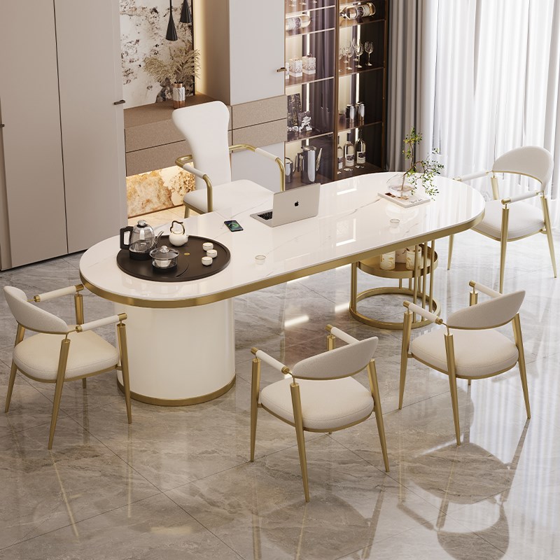 轻奢岩板茶桌椅组合现院接待洽谈桌办公一体泡茶台