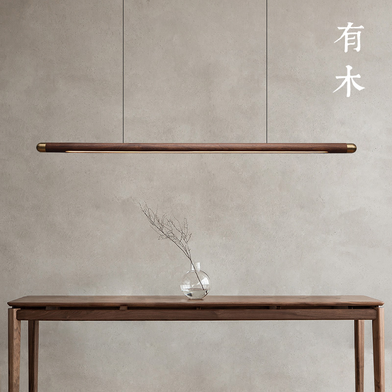 极简餐厅吊灯客厅轻奢实木长条现简约灯具日式中式餐桌吧台