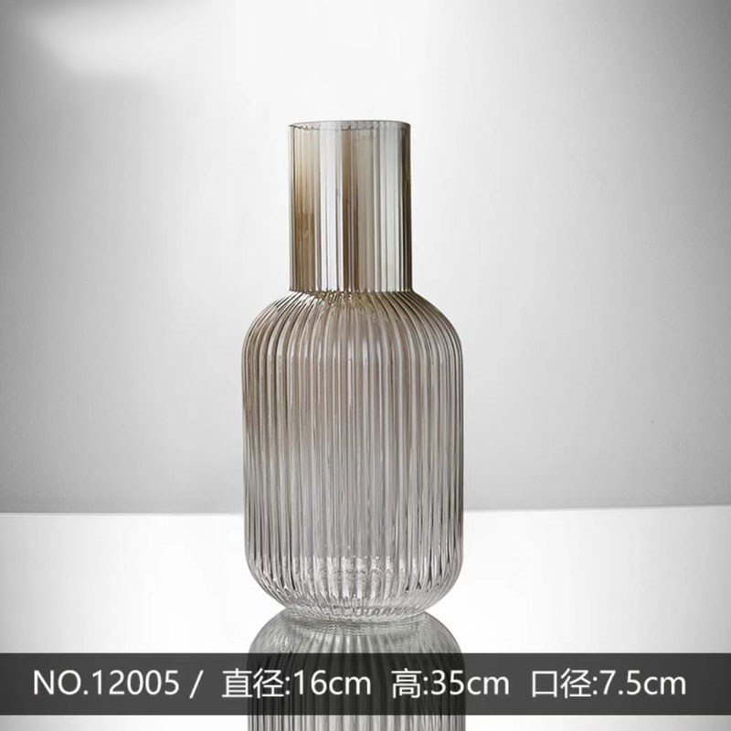 客厅摆件复古玻璃花瓶花器大小干花现代简约插花北欧轻奢创意条纹
