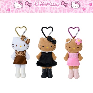 现货长腿黑皮hellokitty包挂件女豹纹钥匙扣50周年中古送生日礼物