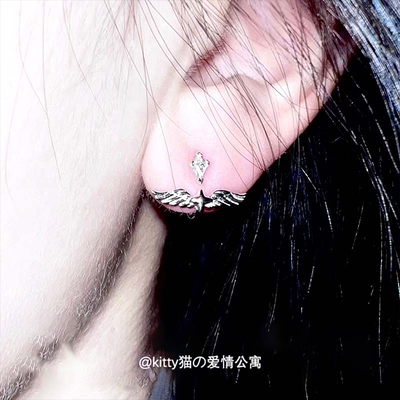 S925银羽翼翅膀后挂式耳钉轻奢