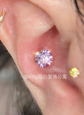 F136钛合金~爆闪6m4m金托华子双耳洞耳钉耳蜗耳骨钉小耳朵送礼物