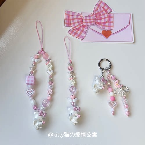 HelloKitty粉色手工相机手机链