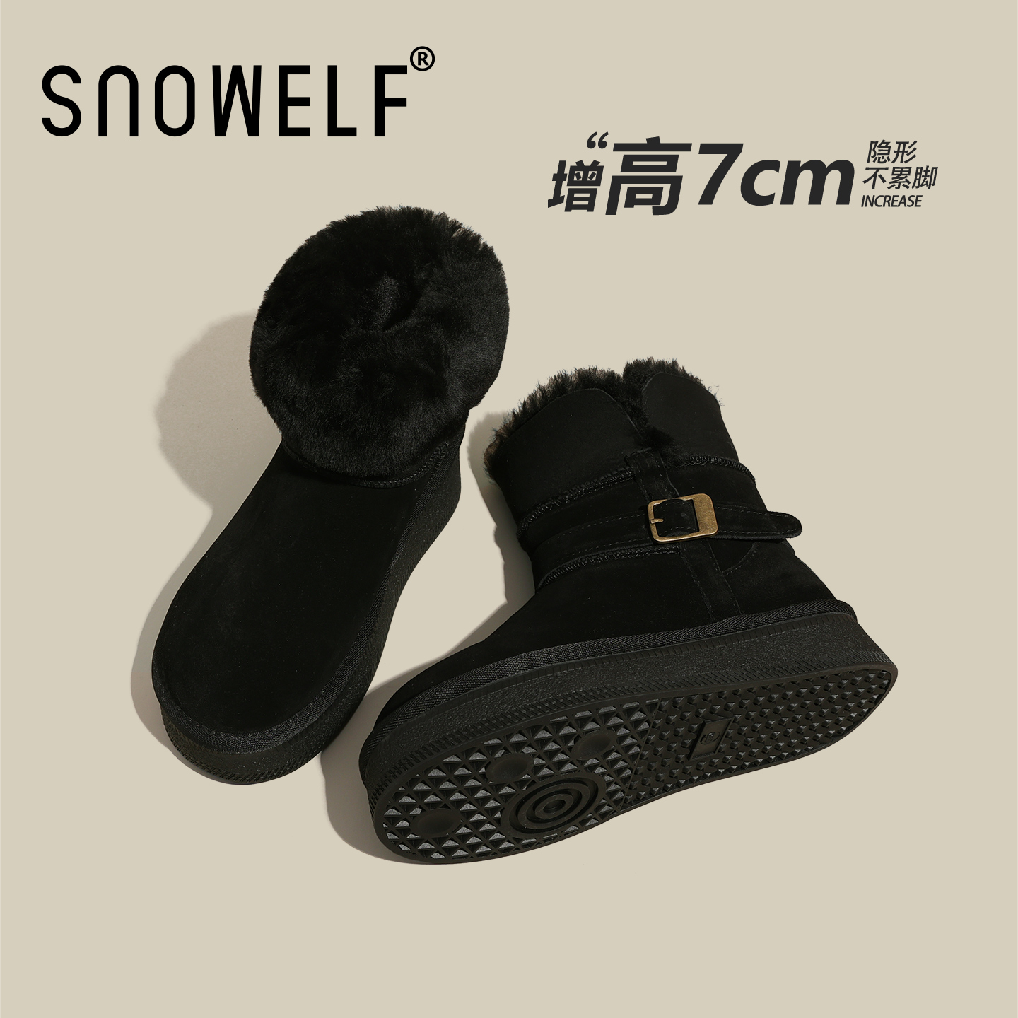 Snowelf厚底毛毛雪地靴女小个子