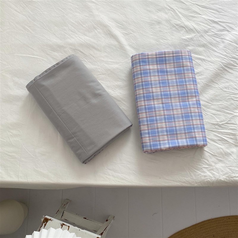 韩剧同款jk蓝灰细格纹全棉单件床单床笠被单可定制学生宿舍单双