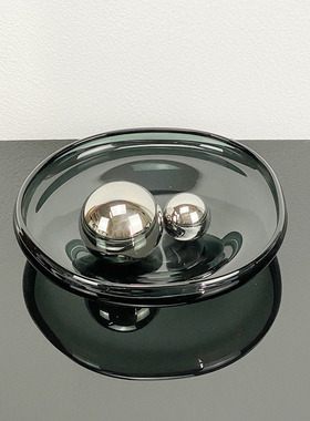 现代简约欧式轻奢不规则圆形玻璃果盘摆件样板房售楼处软装饰品