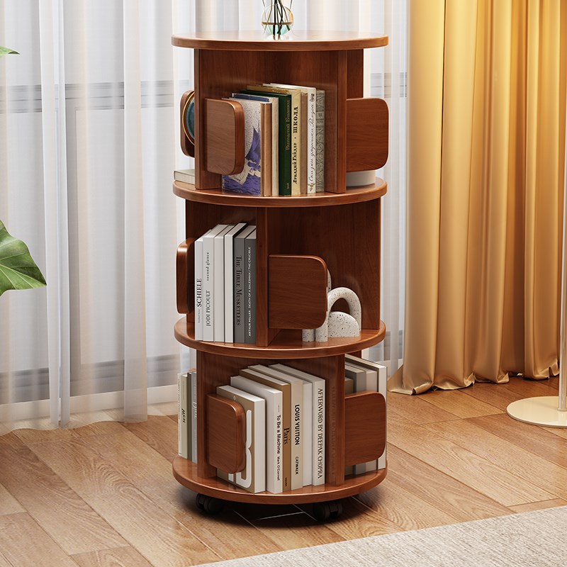 旋转书架度书柜儿童绘本收纳架简易小书柜网红客厅实木