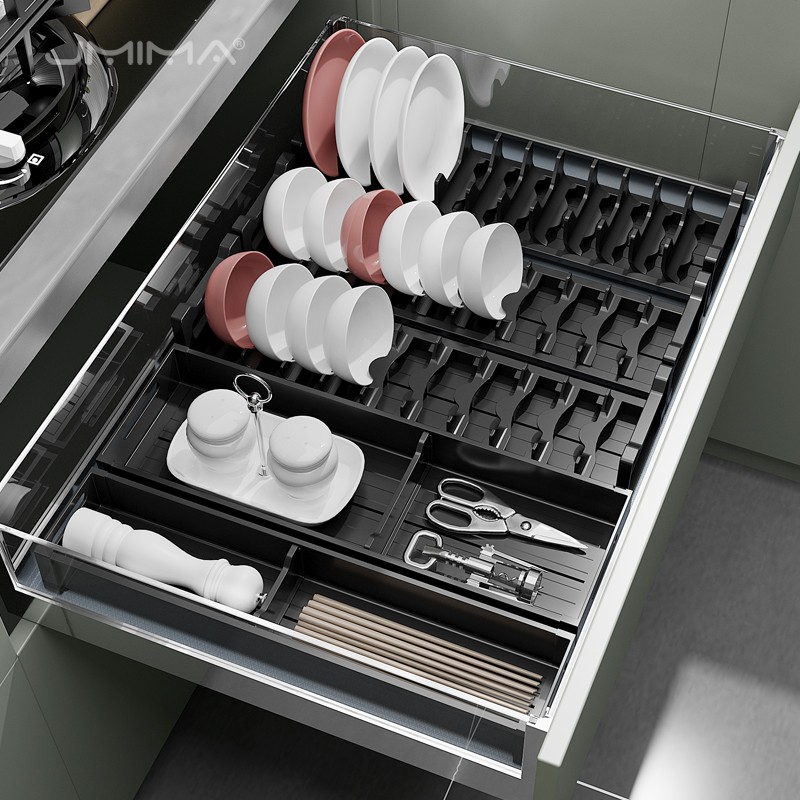 厨房抽屉收纳分隔内置碗架柜内碗盘收纳架盘子碗筷餐具碗碟架
