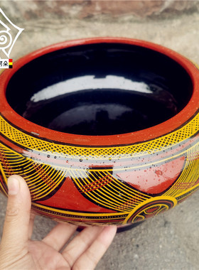 凉山彝族实木手绘漆器餐具高脚汤钵枯木少数民族风家居装饰品摆件