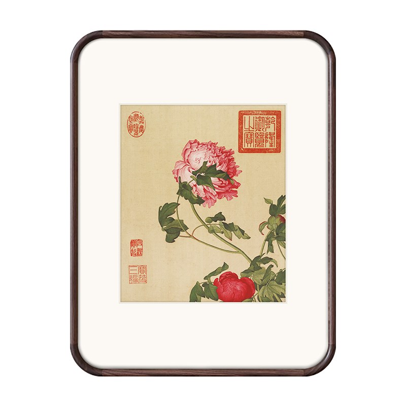 郎世宁中古风客厅装饰画新中式卧室餐厅玄关花鸟复古挂画牡丹荷花图片