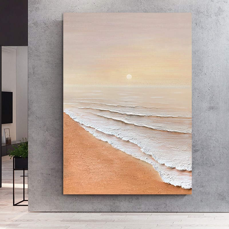大芬油画村纯手绘油画玄关走廊客厅装饰画立体肌理画《海上日出》图片