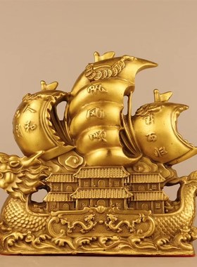 铜船摆件纯铜帆船龙船一帆风顺八仙福船客厅办公室装饰品开业礼品
