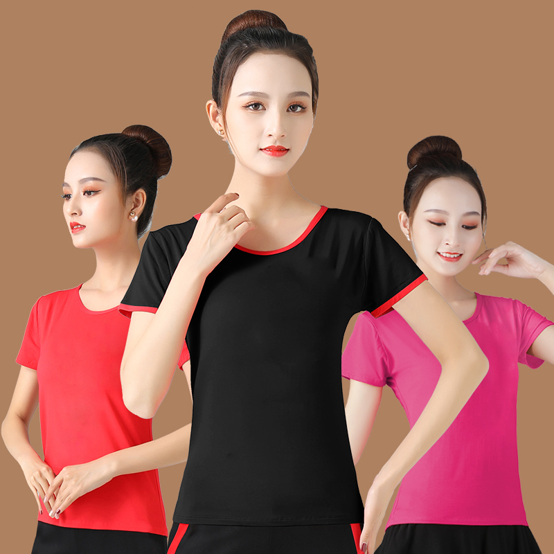2021新款中老年广场舞短袖服装舞蹈服女上衣练功服大妈跳舞衣服夏