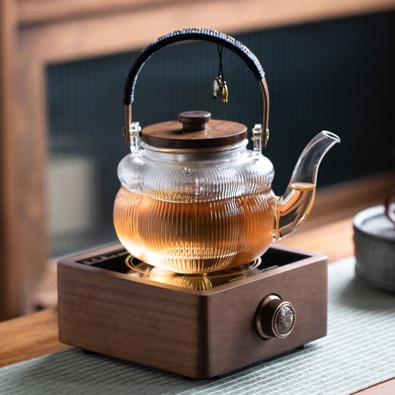 胡桃木全自动电陶炉煮茶器玻璃煮茶壶家用烧水壶小型蒸煮茶炉套装
