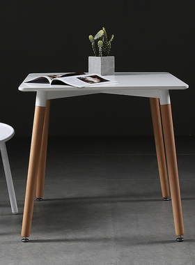 小户型餐桌椅长方形白色桌子现简约接待洽谈桌休闲实木方桌