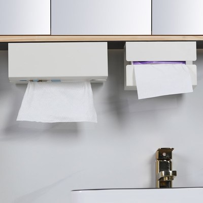 镜柜下磁吸式盒倒挂棉柔纸巾盒浴室壁挂抽纸巾收纳盒大小号