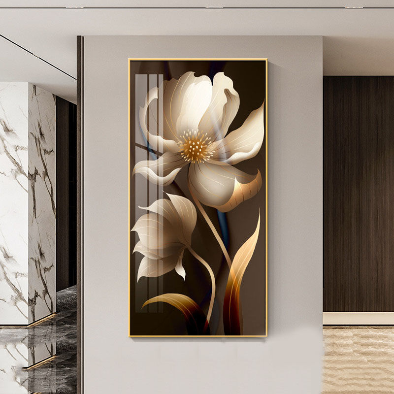 牡丹花玄关装饰画轻奢走廊过道竖版壁画客厅入户玄幻简约竖版挂画