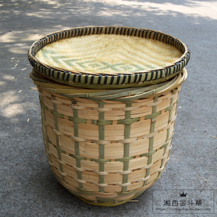 手工筐加盖子篓子超市饭店展示收纳篮圆底箩筐水果筐