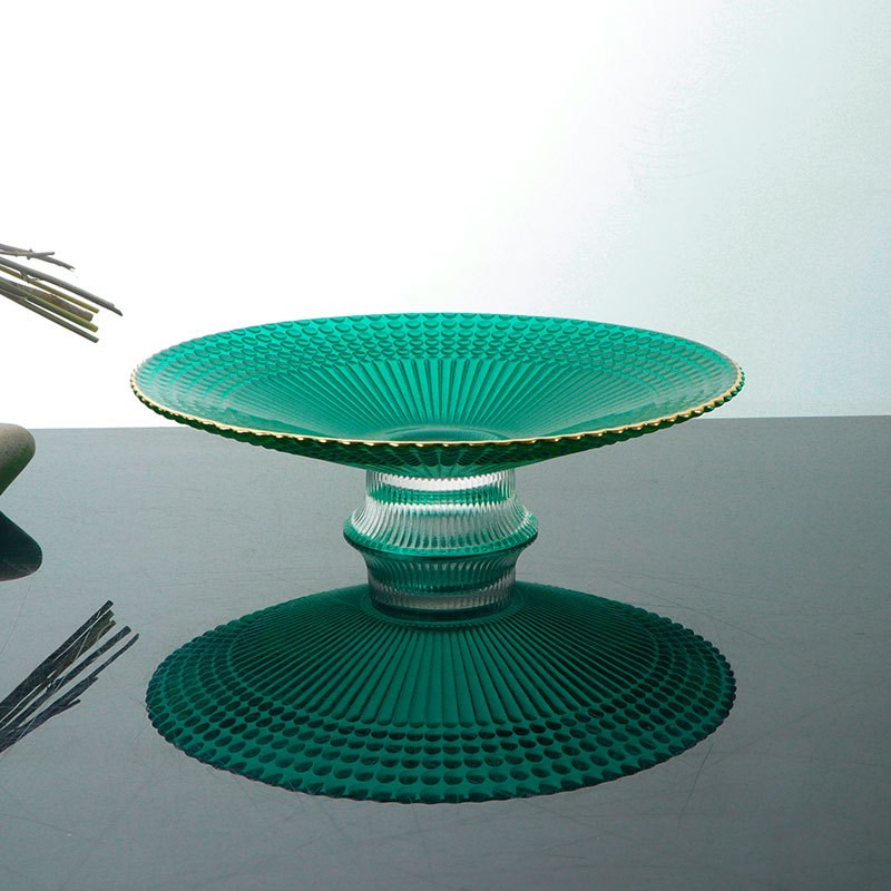 玻璃水果盘客厅茶几家用轻奢高端墨绿果盘蛋糕盘水果小脚零食盘子