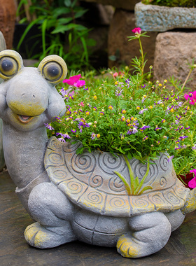 花乌动饰 庭院摆件创意户外园艺装饰装物花盆 树脂园龟摆件