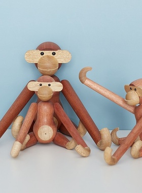 以爱围家猴子丹麦木质木偶桌面摆件家居软装网红乔迁新居礼物