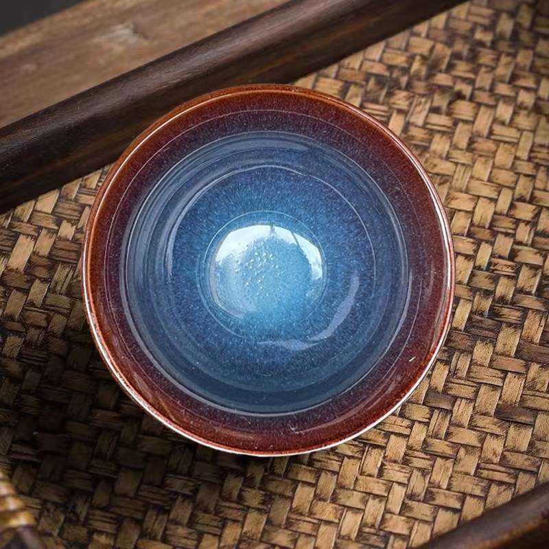回蓝陶瓷主人杯家用品茗杯喝水泡茶专用个人功夫茶具茶盏单杯客杯