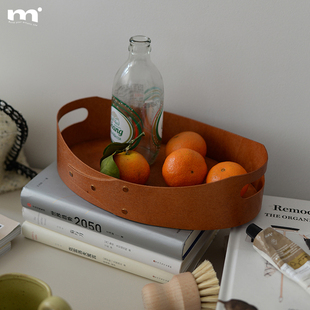 ns手工实木复古风夏克盒手提托盘椭圆形收纳盒置物盒