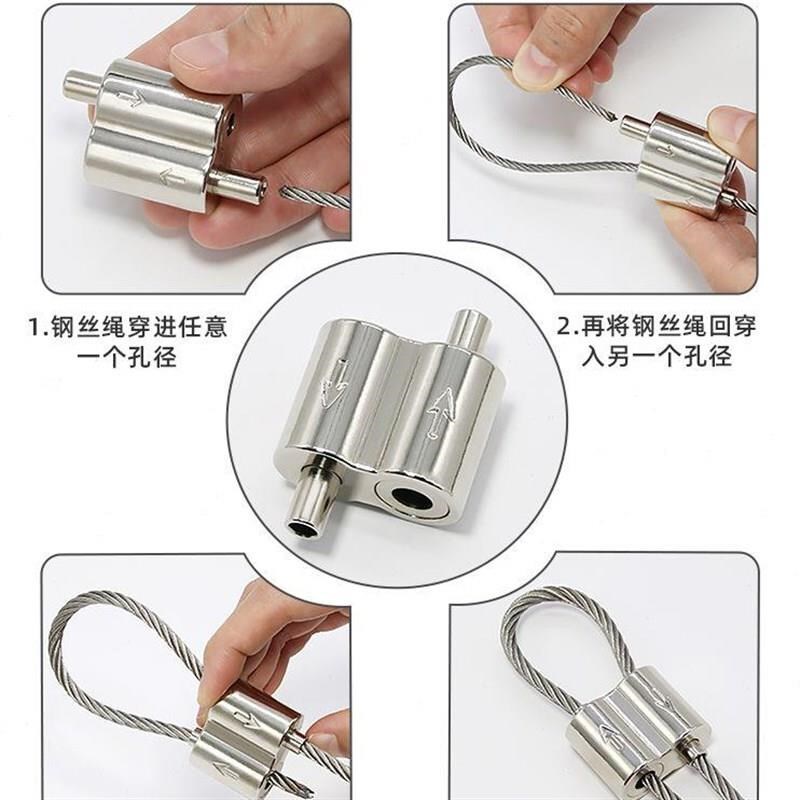 5mm6mm粗钢丝吊绳挂画器钢丝吊码锁线器可调节304不锈钢丝绳锁扣