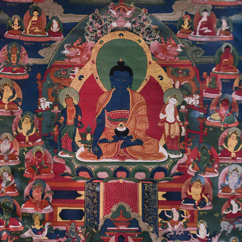 传统药手佛净土挂画西藏密客仿师绘家用宗厅藏族装饰壁画