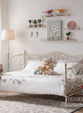 可立特复古法式金属坐卧两用床 白色铁艺床 做旧休闲沙发床儿童床