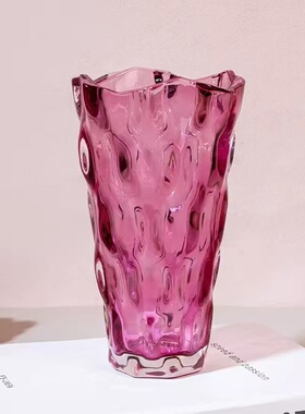 -小号紫色波西米亚紫罗兰家用玻璃花瓶客厅餐桌水养插花专用摆件