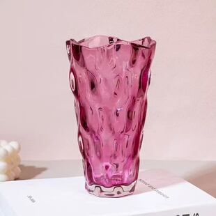 小号紫色波西米亚紫罗兰家用玻璃花瓶客厅餐桌水养插花专用摆件