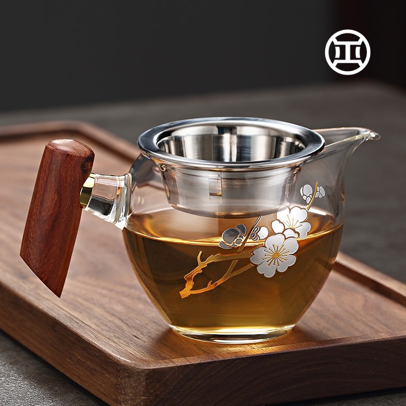 纯正木把玻璃公道杯加厚耐热公杯茶漏套装日式茶海分茶器茶具
