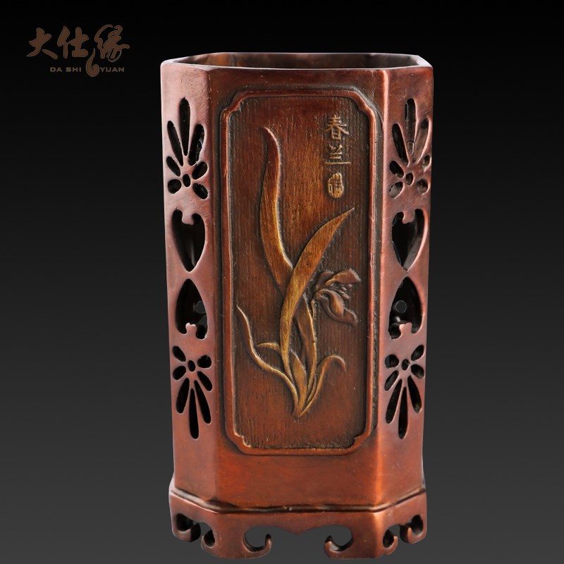大仕缘 铜文房书房摆件商务礼品梅兰竹菊四君子四季笔筒