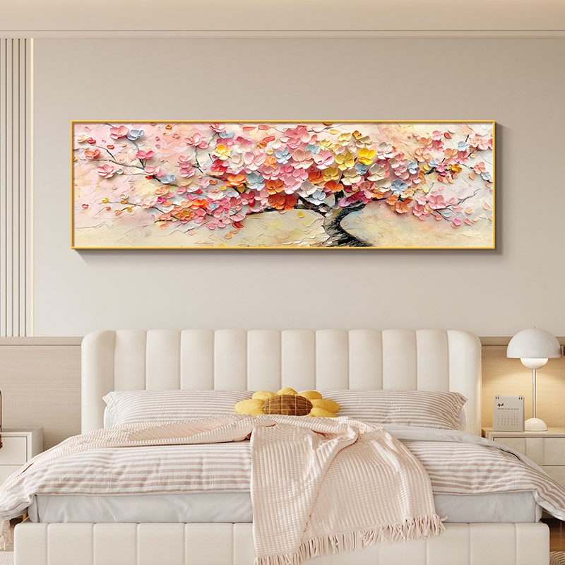 发财树床头装饰画奶油风立体肌理感女孩卧室墙面装饰温馨彩色挂画