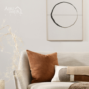 艾布之家现简约样板间橘色新中式客厅沙发抱枕中国风靠垫