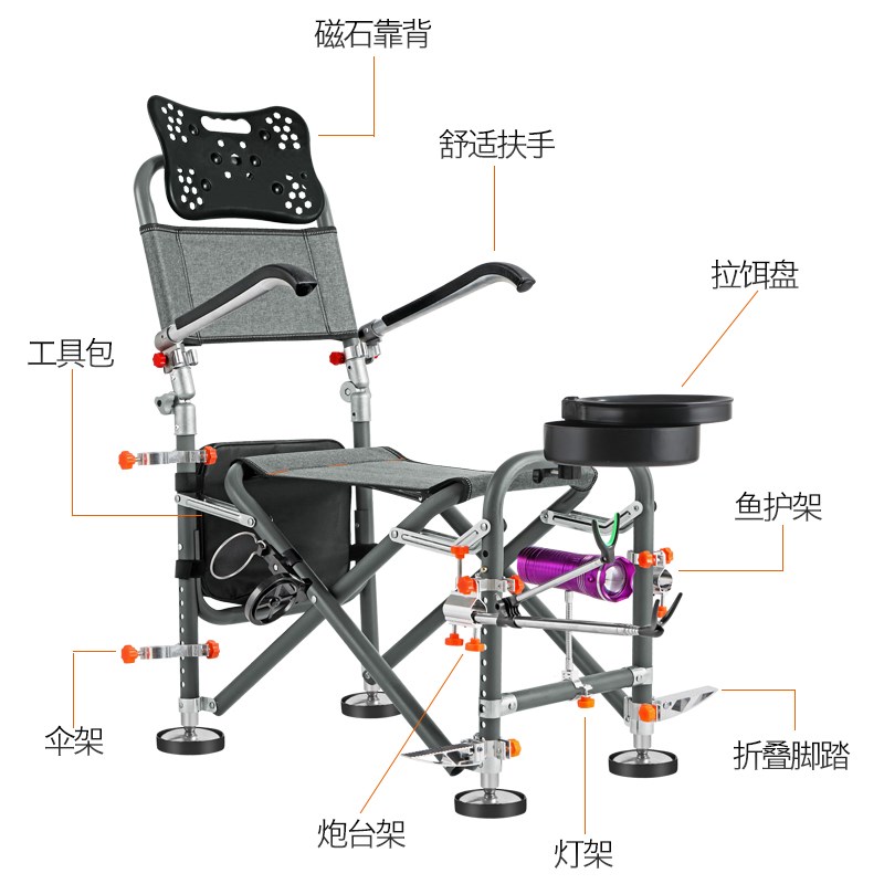 多功能钓椅钓鱼椅铝合金台钓椅子座椅渔具用品加厚折叠多功能便携