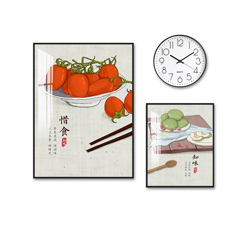 新中式餐厅装饰画水果饭厅厨房组合画墙面创意壁画挂画中国风民俗图片