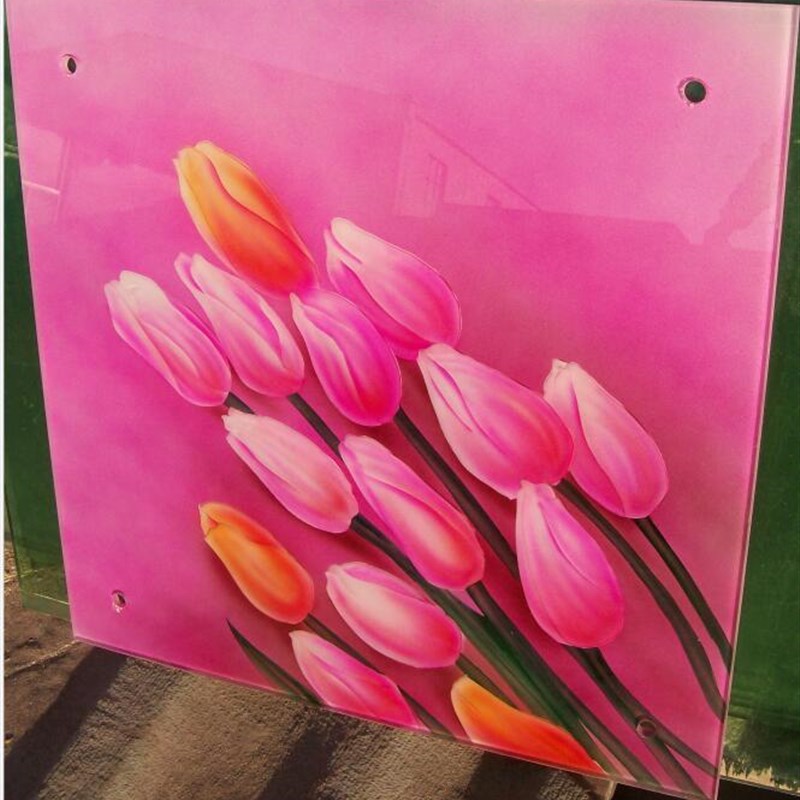 钢化雕花玄关隔断门芯屏风透光手工雕刻工艺术玻璃郁金香金色欧式