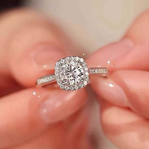 同款爆闪莫桑石小方糖戒指活口S925银戒指