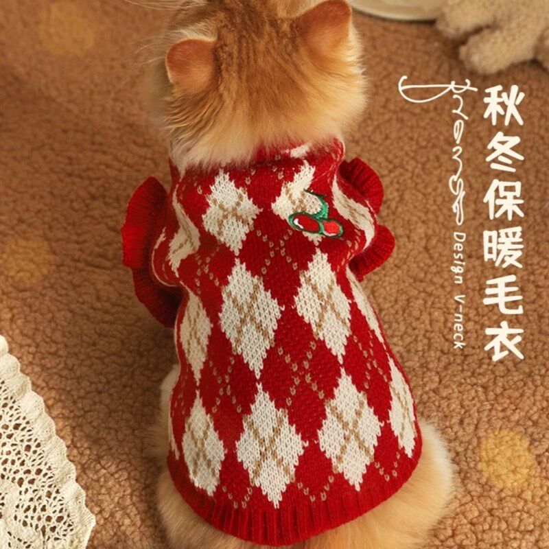 猫咪衣服新年红色毛衣宠物拜年喜庆布偶金渐层德文小狗狗唐装可爱