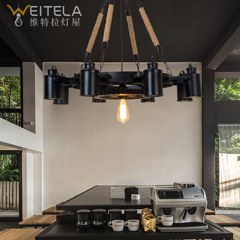 工业风客厅火锅店吊灯带射灯创意个性服装店酒吧美式复古齿轮吊灯