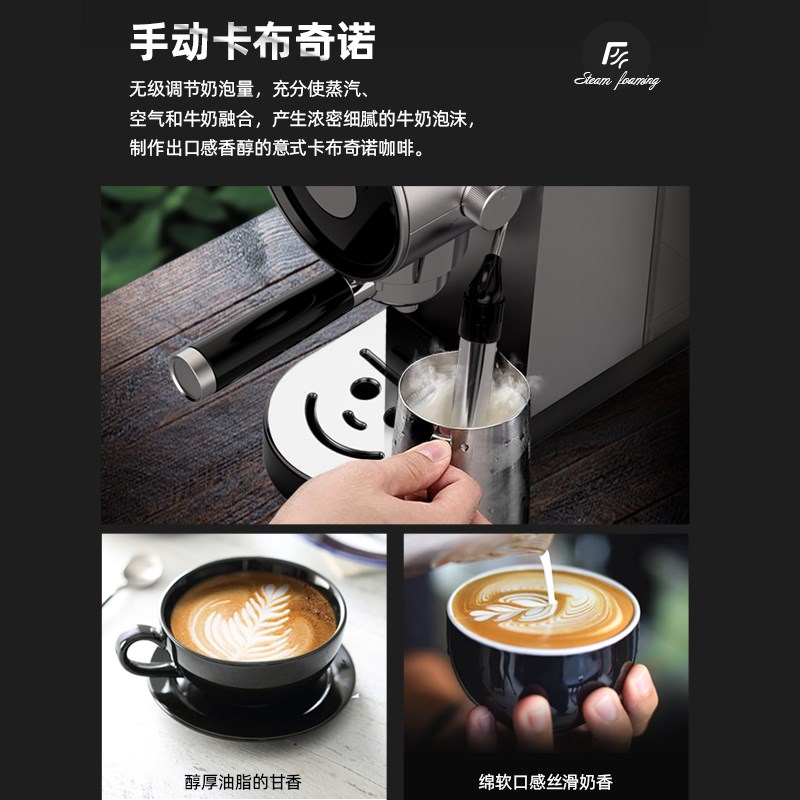Tenfly意式咖啡机家用小型半自动20Bar萃取浓缩不锈钢蒸汽打奶泡