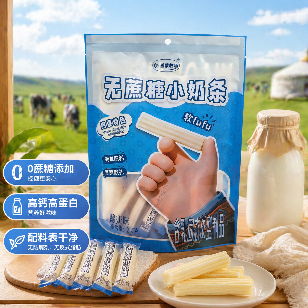 哲蒙牧场内蒙古特产奶条无蔗糖草原儿童零食独立小包装健康奶酪棒