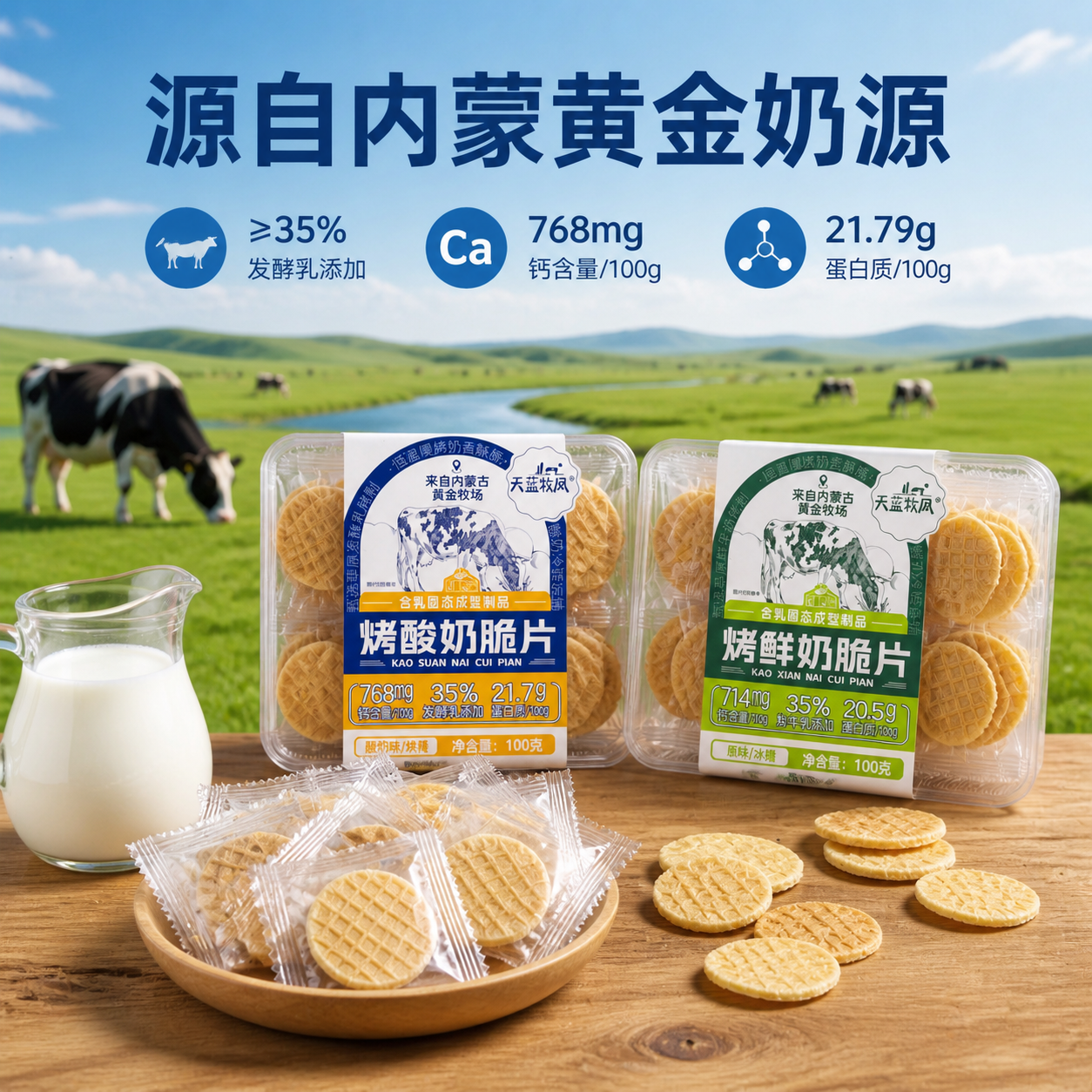 天蓝牧风烤鲜奶脆片内蒙古特产烤鲜奶皮奶干休闲追剧儿童健康零食