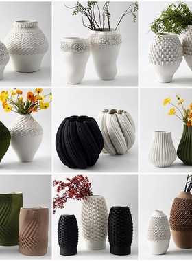 简约现白色异型陶瓷花器摆件样板间售楼处客厅酒店装饰摆放