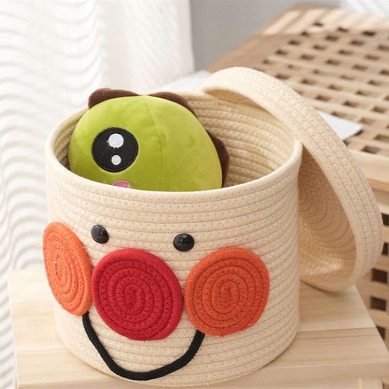 ns韩风棉线编织收纳筐桌面带盖收纳篮置物篮零食收纳桶,收纳整理,收纳筐,淘宝优惠券,粉丝福利购,淘宝优惠卷