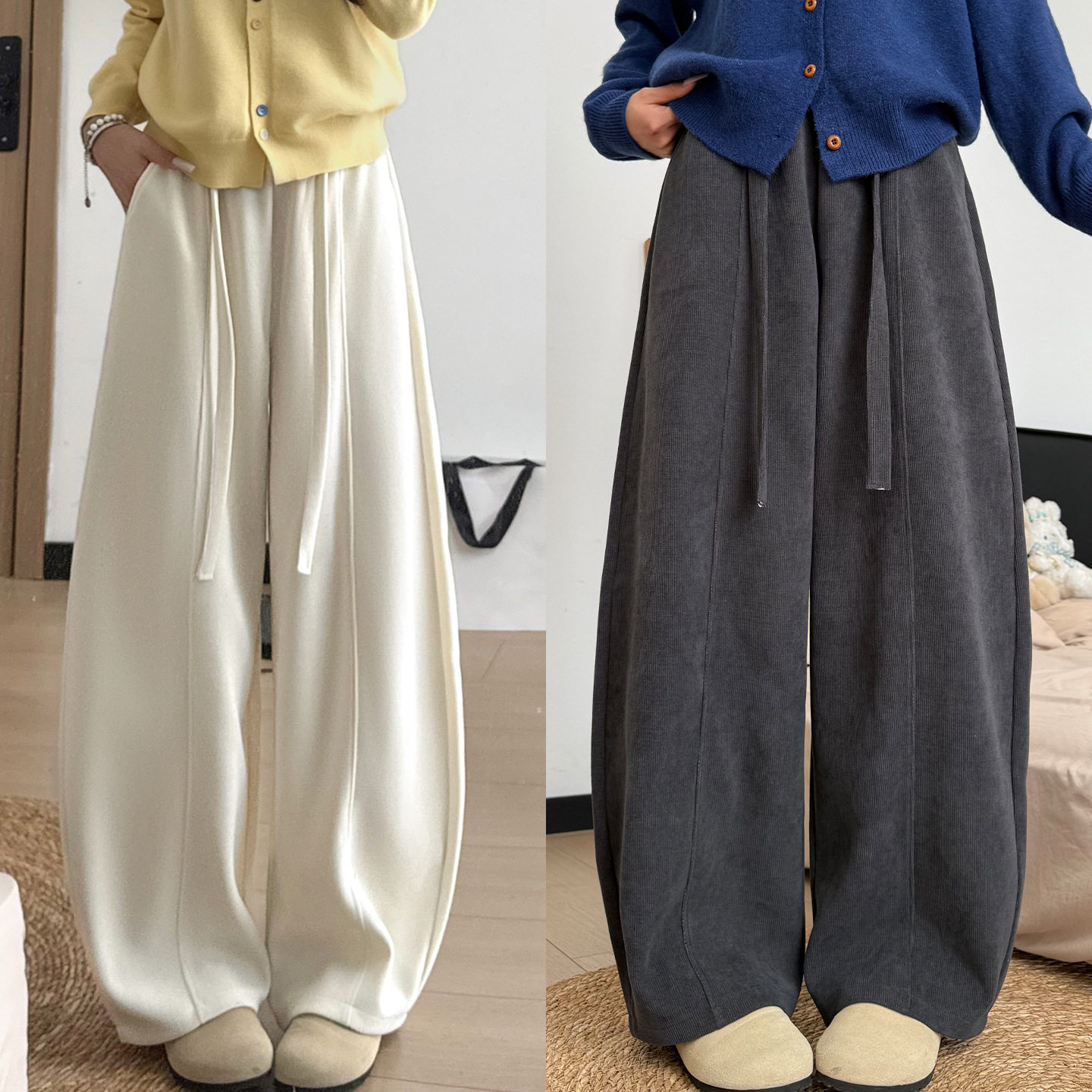 白色灯芯绒弯刀裤女2025新款秋冬加绒休闲宽松慵懒松弛感阔腿裤子,女装/女士精品,棉裤/羽绒裤,淘宝优惠券,粉丝福利购,淘宝优惠卷