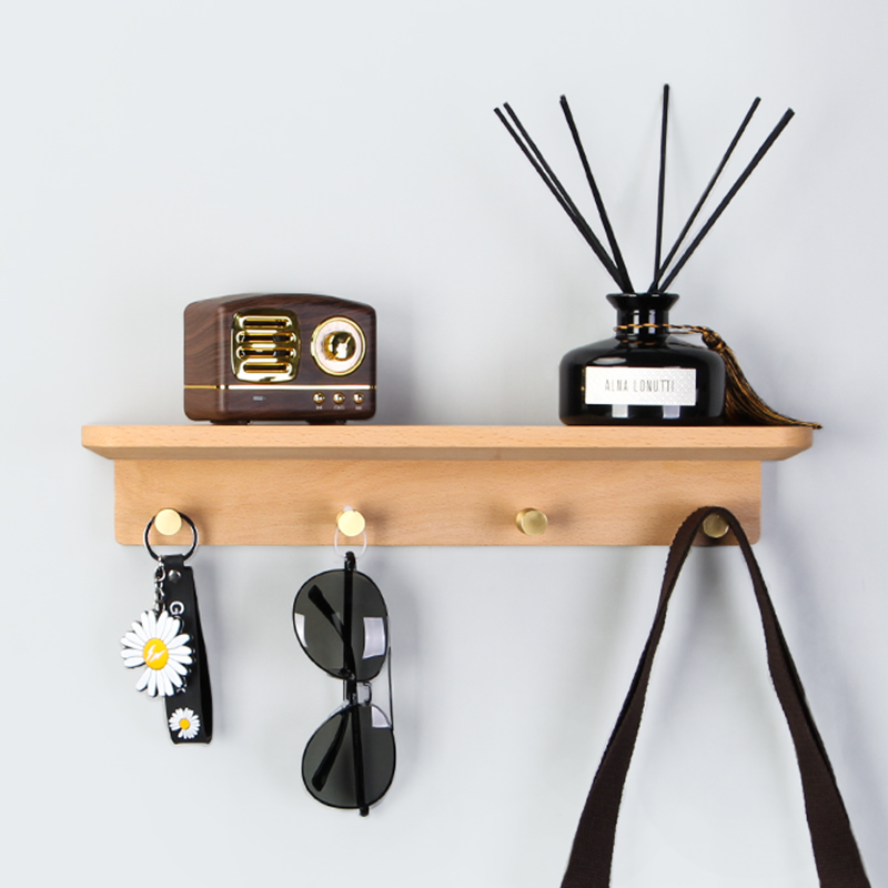 卫生间玄关实木置物壁挂架衣帽钥匙进门浴室收纳挂衣架